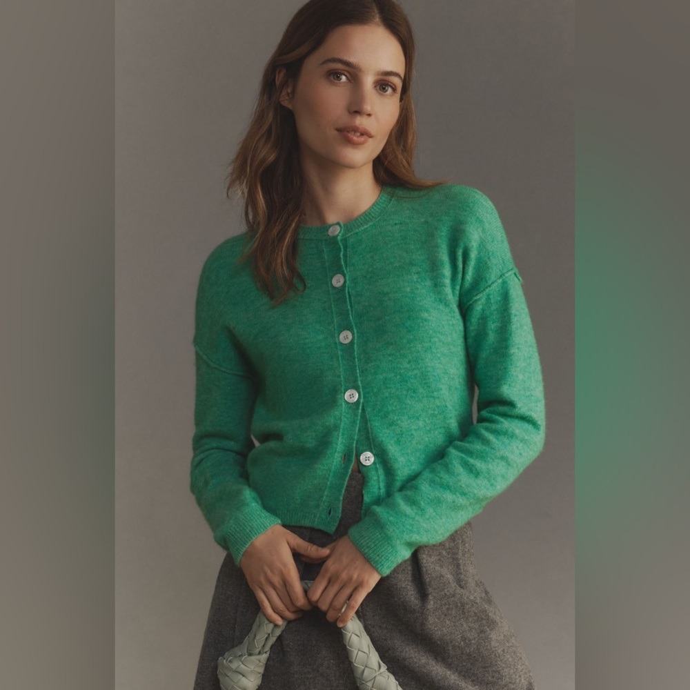 Anthropology Pilcro Cardigan Sweater Womens M Green Crew Neck